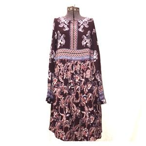KNOX ROSE Dress Boho Dark Brown Paisley SZ M